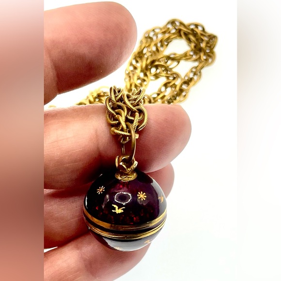 Vintage 1960s Signed Jean Perret Gold Tone Red Enamel Orb Necklace Watch Working - Picture 4 of 14